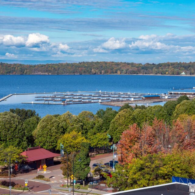 aerial view of marina docks at Burlington waterfront