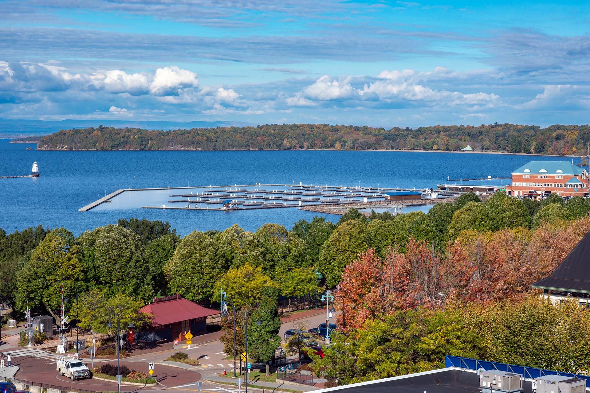 aerial view of marina docks at Burlington waterfront